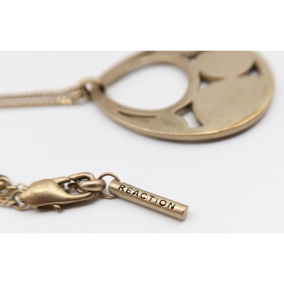 KENNETH COLE REACTION Antiqued Gold Tone Tear Drop Pendant Necklace 20" Boho - Picture 7 of 8